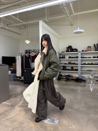 [NEVERSEEZ] Lapel Fleece Diagonal Zipper Jacket