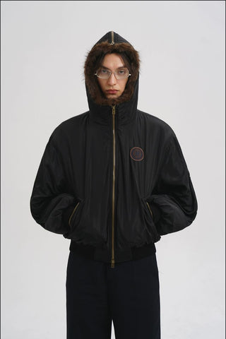 [MASONPRINCE] Hooded Plaid Puffer Jacket