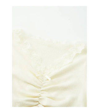 Shirred lace T-shirt