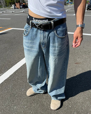 Wide balloon denim pants