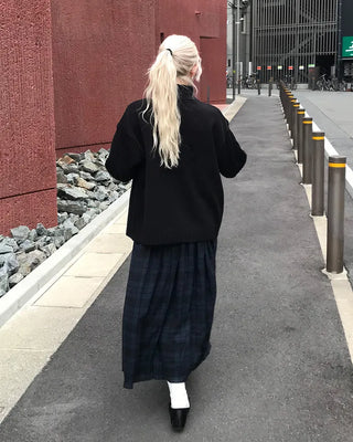 Check pattern cotton long skirt