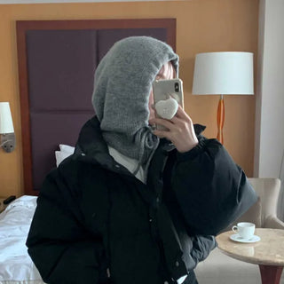 Wool knit balaclava hooded warmer (2cm)