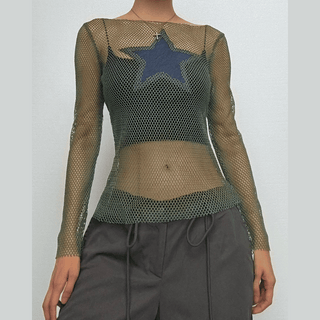 Long sleeve fishnet star pattern top