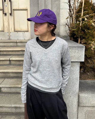 Sleeve Button V-Neck Long T-Shirt