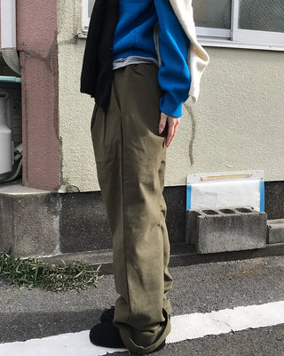 Elastic waistband, two-pleat wide-leg pants