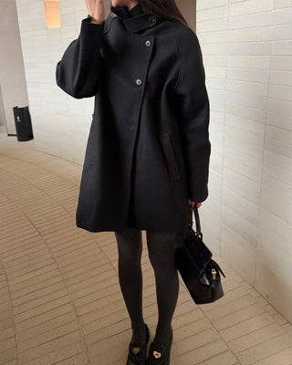 High-neck button-up half coat