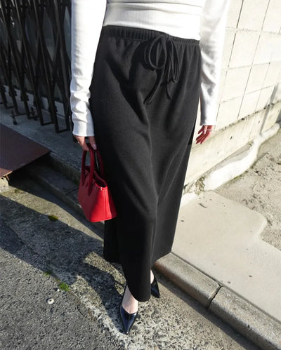A-line ribbed long skirt