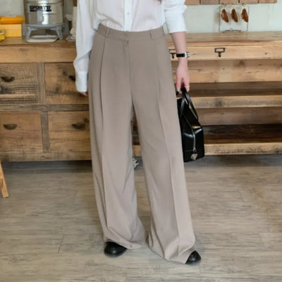 High-waisted wide-leg pleated slacks