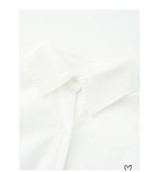 Embroidered cotton long-sleeved loose-fit shirt