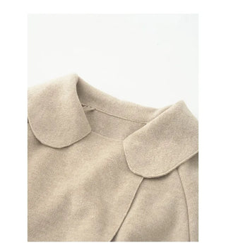 (2 colors) Wool brand belt long coat