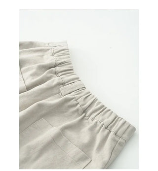 Pleated slit elastic waist cotton pants