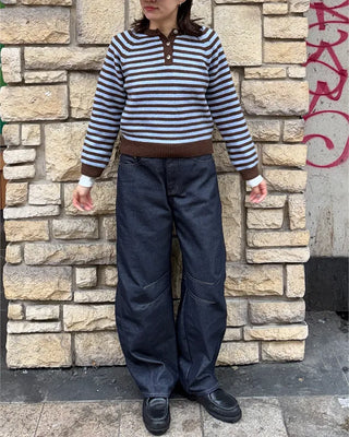 Striped Henley Neck Knit