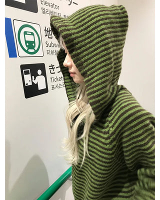 Striped knit hoodie