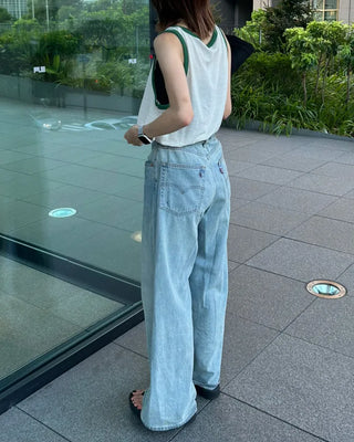 Color-block linen sleeveless top