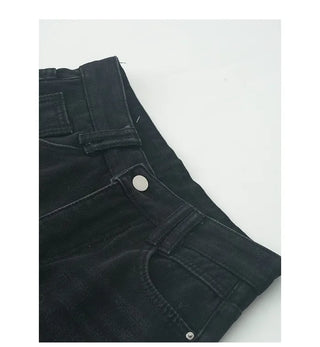 Fleece-lined straight-fit washed denim pants
