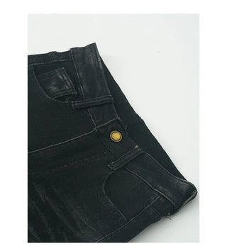 Washed high-waisted denim pants