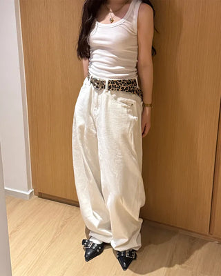 Round leopard belt