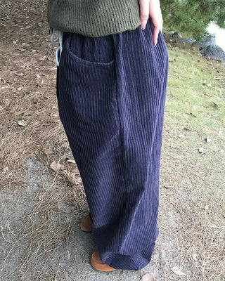 Corduroy wide-leg pants with elastic waistband