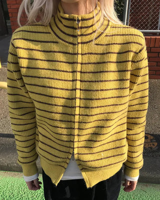 Striped knit zip-up