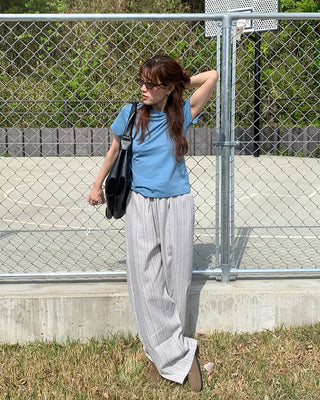 Linen striped banding pants