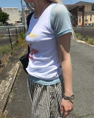 See-through layered half T-shirt