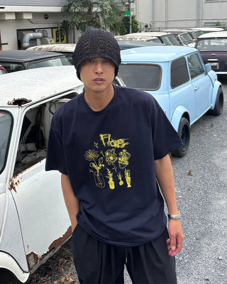 Flower Print Half-Sleeve T-Shirt