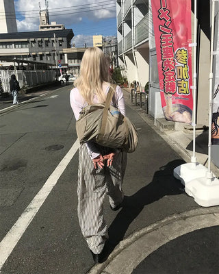 Striped pants with string waistband