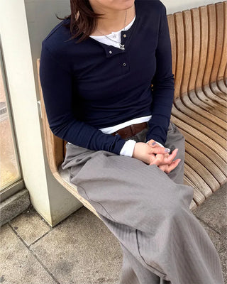 Layered Button Long T-Shirt