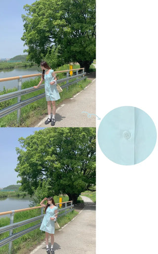 Mini Ribbon Puff Shirring Elastic Dress (2c)