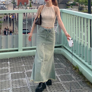 Long denim skirt