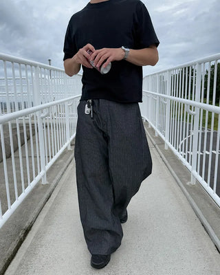 Side-tuck denim slacks