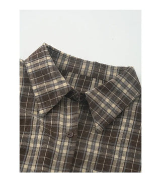 (2 colors) Peach brushed check shirt