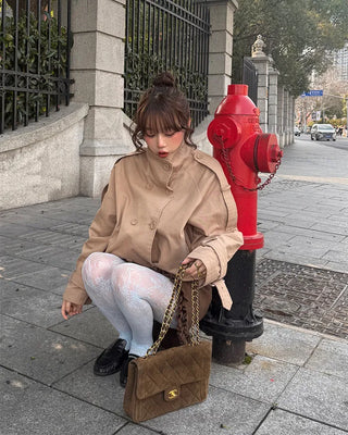 High-neck short trench coat
