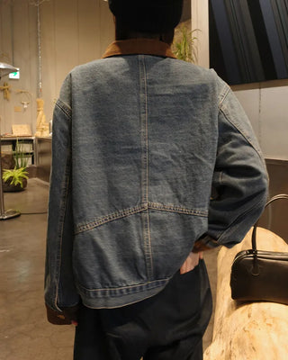 Corduroy Collar Neck Denim Jacket