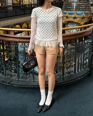 Dot lace layered short-sleeved T-shirt