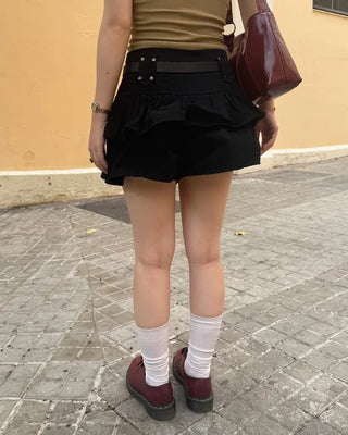 (With belt) Studded ruffle mini skirt