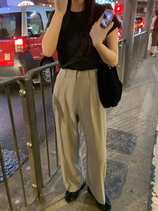 [6 colors] Pleated wide-leg slacks