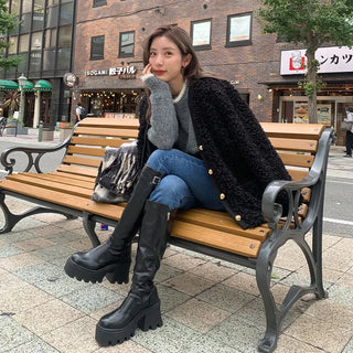 V-neck boa jacket