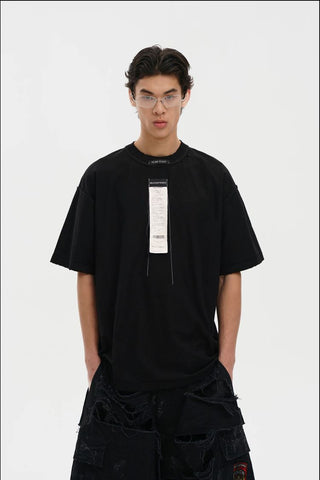 [MASONPRINCE] Receipt Tag Raw Edge Short Sleeve T-Shirt