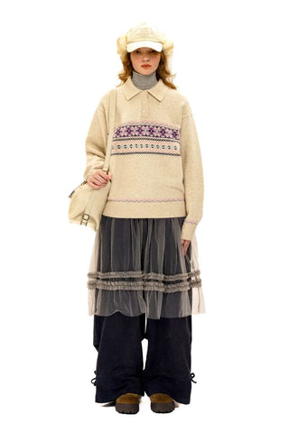 [Moromoro2] Pearl Snowflake Fair Isle Knit  Sweater