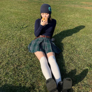 Checked pleated mini skirt