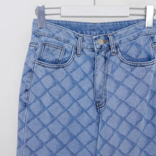 Patterned high-waisted denim pants