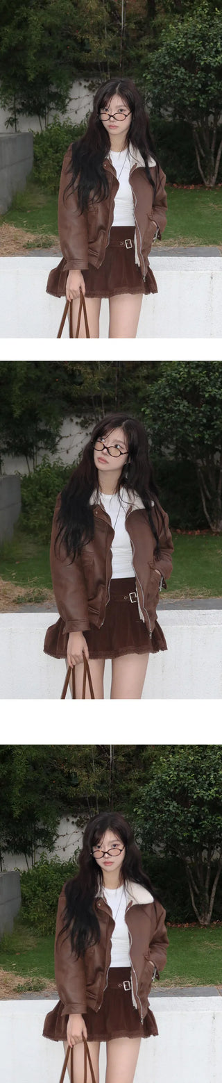 Corduroy lace belt mini skirt - 2 colors