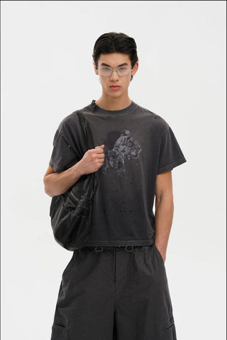 [MASONPRINCE] Hemp Blend Distressed Horse Print Tee