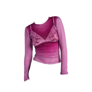 Long sleeve body print gradient crewneck contrast top
