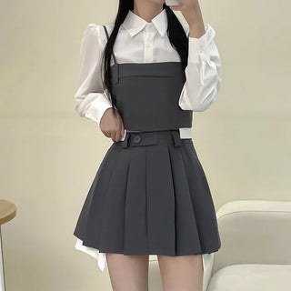 [SET] Puff blouse, bustier, and pleated skirt set