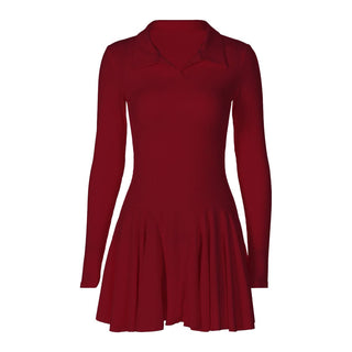 Turnover collar long sleeve solid mini dress