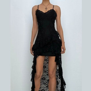 Lace ruffle flower pattern cami midi dress