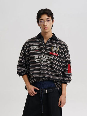 [MASONPRINCE] Striped Long Sleeve Polo