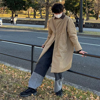 Corduroy two-tone long down jacket